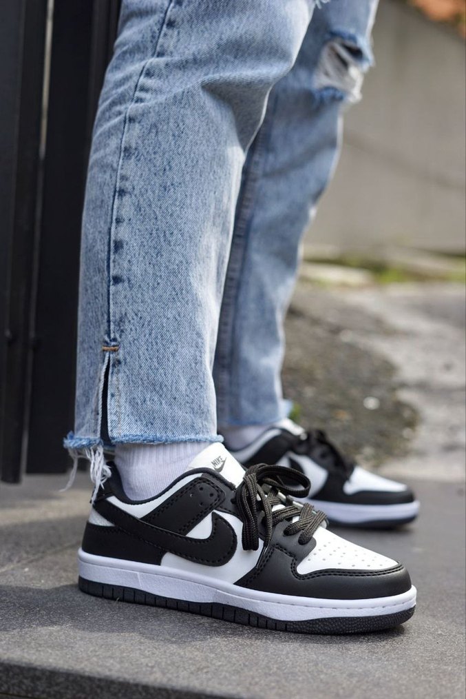 Siyah Beyaz Bağcıklı Kadın Spor Ayakkabı - Görsel 4