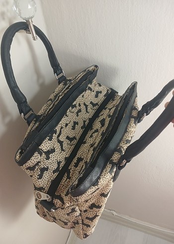 Bej Siyah Desenli Kadın Deri Çanta - Görsel 2