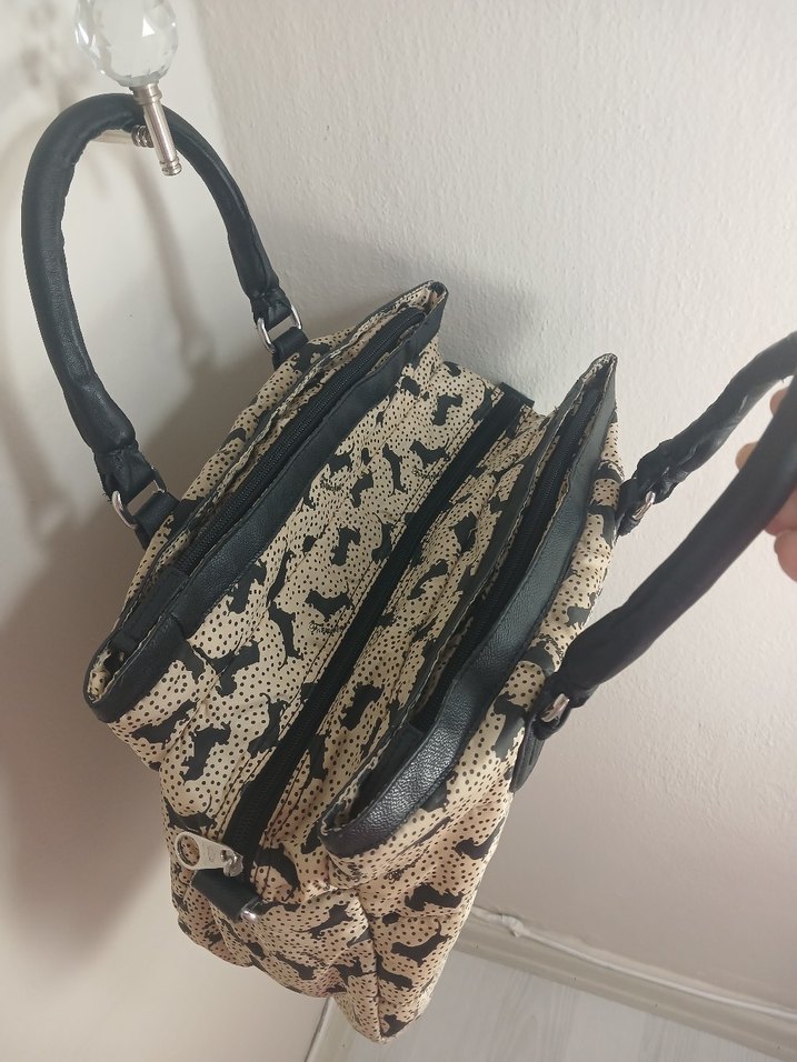 Bej Siyah Desenli Kadın Deri Çanta - Görsel 2