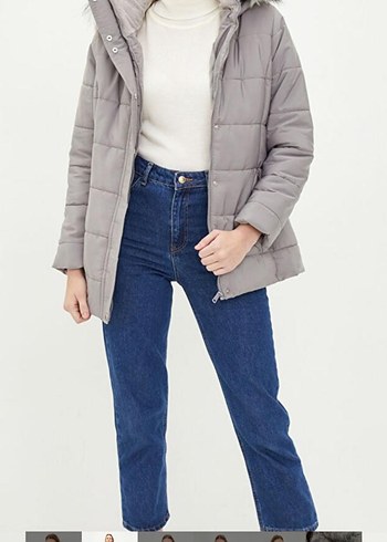 Gri Kürk Detaylı Kadın Kışlık Mont hiç kullanılmadı - Görsel 3