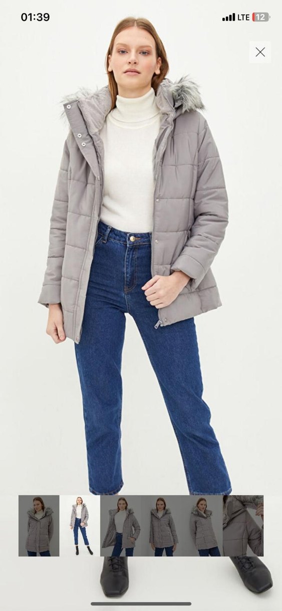 Gri Kürk Detaylı Kadın Kışlık Mont hiç kullanılmadı - Görsel 3