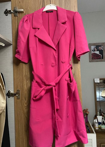 Pembe Mini Düğmeli Kadın Ceket elbise