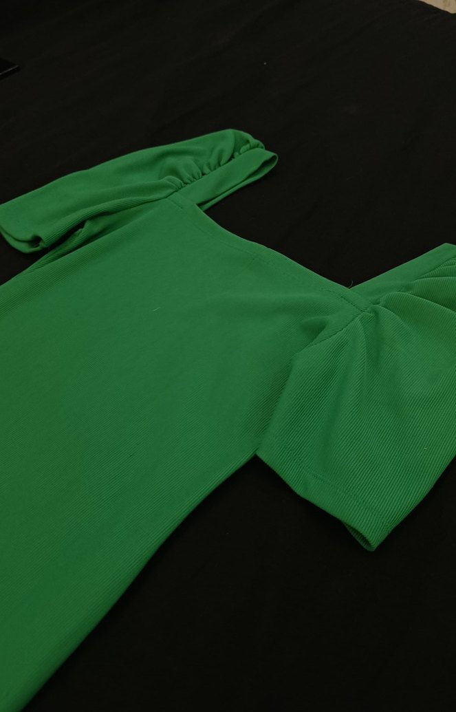 Koyu Yeşil Midi Elbise - Görsel 2