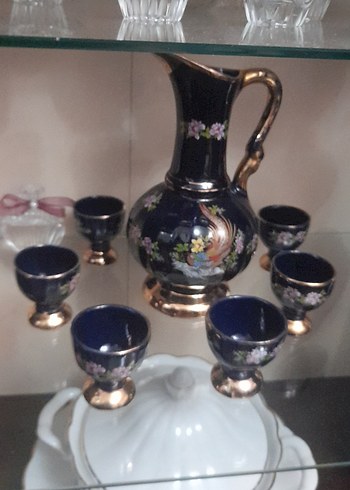 Koyu Mavi Çiçek Desenli Sürahi ve 6 Bardak Seti - Görsel 2