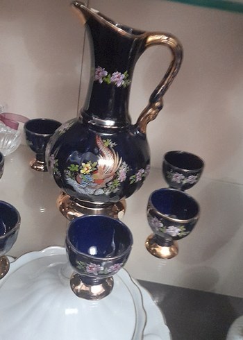 Koyu Mavi Çiçek Desenli Sürahi ve 6 Bardak Seti - Görsel 3