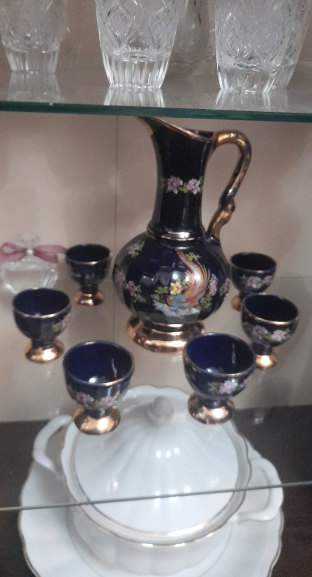 Koyu Mavi Çiçek Desenli Sürahi ve 6 Bardak Seti - Görsel 2