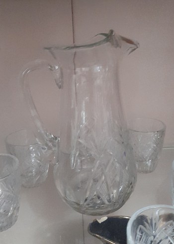 Kristal Desenli Cam Sürahi ve Bardak Seti - Görsel 6