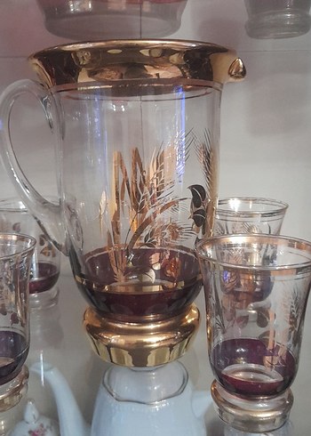 Bordo ve Altın Detaylı Cam Sürahi Seti - Görsel 15