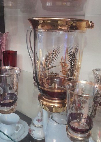Bordo ve Altın Detaylı Cam Sürahi Seti - Görsel 11