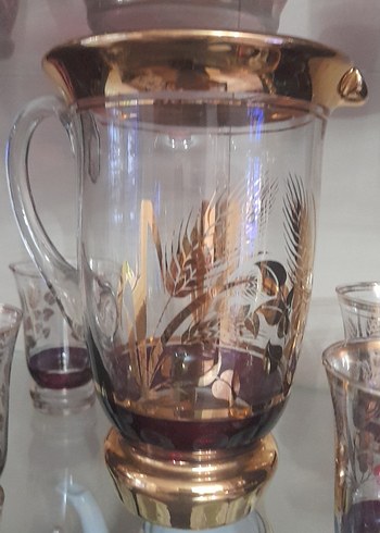 Bordo ve Altın Detaylı Cam Sürahi Seti - Görsel 4