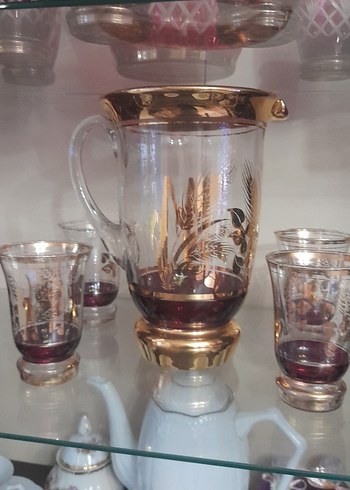 Bordo ve Altın Detaylı Cam Sürahi Seti - Görsel 2