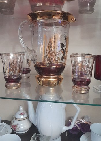 Bordo ve Altın Detaylı Cam Sürahi Seti - Görsel 3