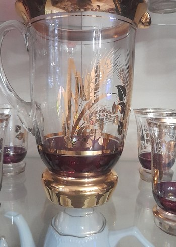 Bordo ve Altın Detaylı Cam Sürahi Seti - Görsel 7