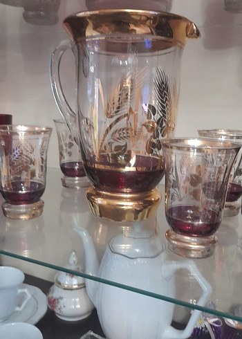 Bordo ve Altın Detaylı Cam Sürahi Seti - Görsel 5