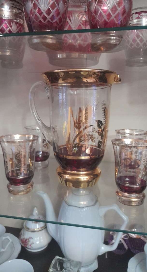 Bordo ve Altın Detaylı Cam Sürahi Seti - Görsel 2