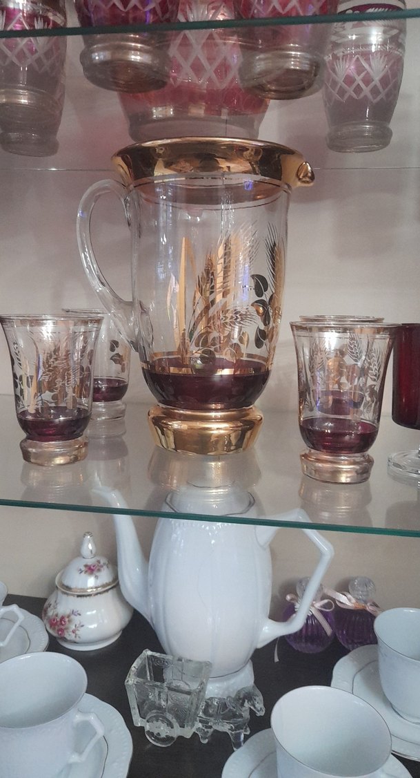 Bordo ve Altın Detaylı Cam Sürahi Seti - Görsel 3