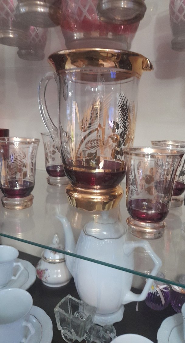 Bordo ve Altın Detaylı Cam Sürahi Seti - Görsel 5