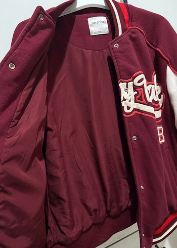 xs Beden Bordo Baskılı Düğmeli Bomber Ceket