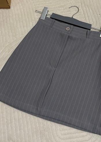s Beden Gri Düğmeli Kadın Blazer Ceket -Etek Takım