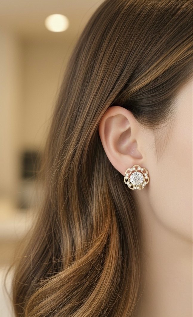 Xuping Altın Renkli Mini Taşlı Küpe - Görsel 2