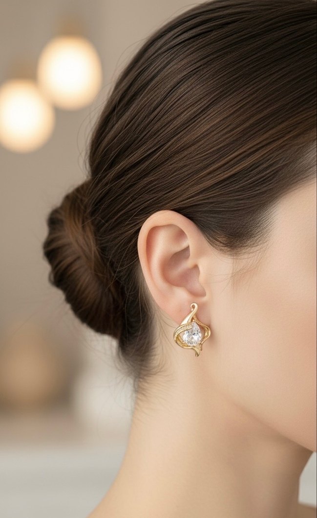 Altın Renkli Mini Sıralı Taşlı Küpe - Görsel 2