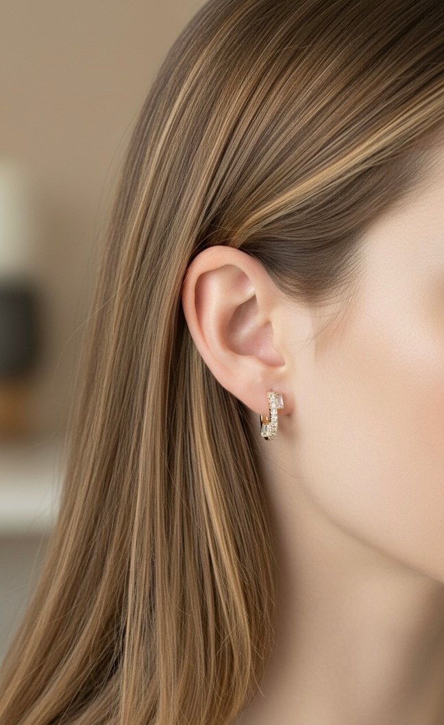 Xuping Mini Altın Renkli Payetli Küpe - Görsel 2