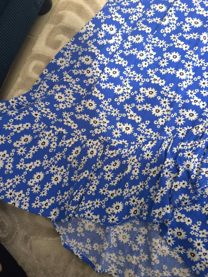 Mavi Renkli Papatya Desenli Uzun Etek - Görsel 3