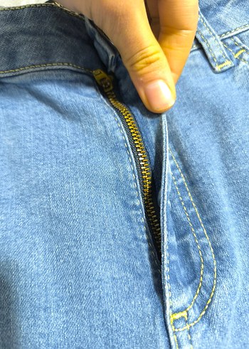 gri Tokalı Mavi Midi Kadın Kot Pantolon - Görsel 5