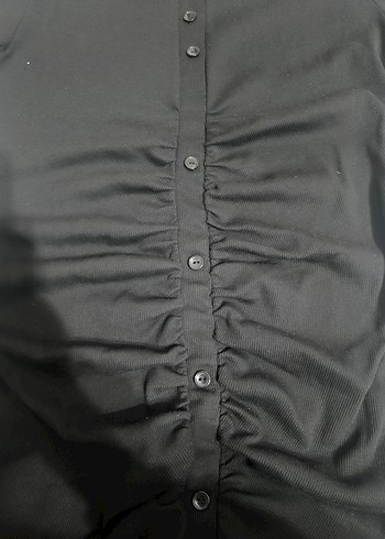 Düğmeli Siyah Midi Kısa Kollu Elbise - Görsel 2