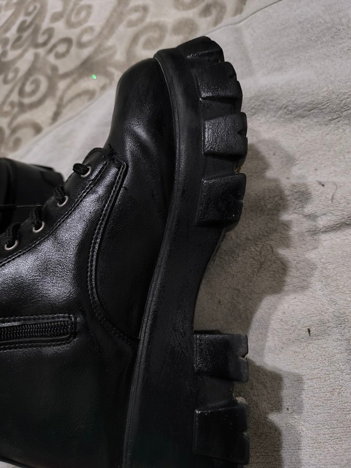 Siyah Kadın Deri Bot, Bağcıklı ve Fermuarlı - Görsel 5