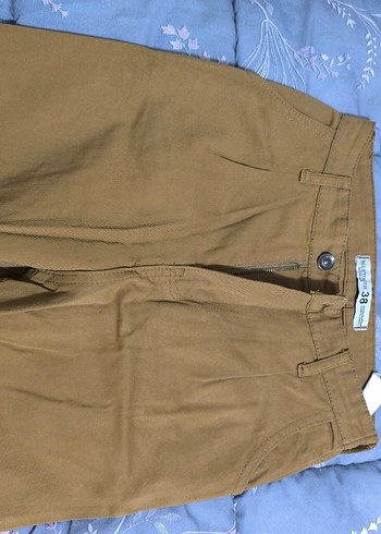 Kahverengi Keten Loose Fit Kemerli Kadın Pantolon - Görsel 2