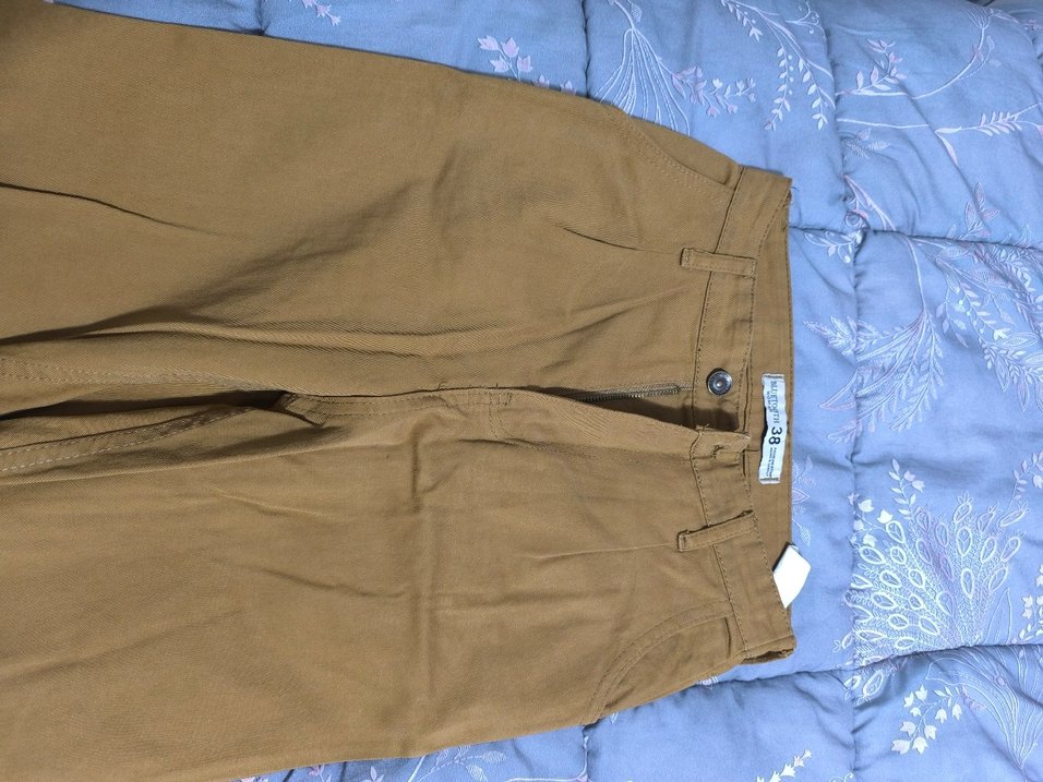 Kahverengi Keten Loose Fit Kemerli Kadın Pantolon - Görsel 2