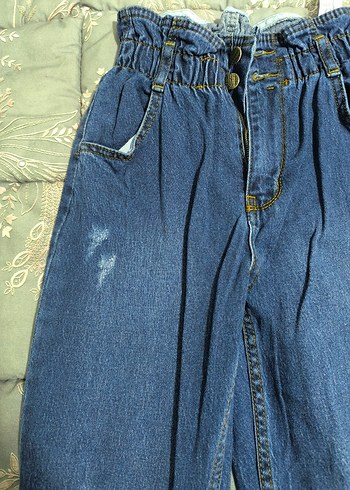 Kadın Mavi Bol Kesim Midi Denim Jean - Görsel 2