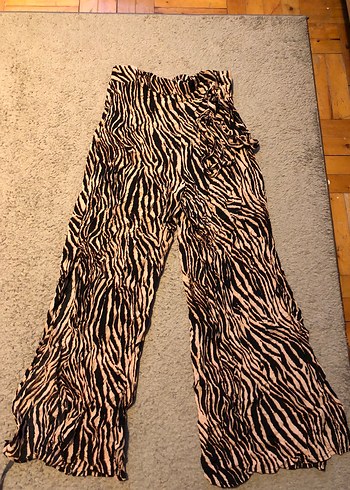 Zebra Desenli Kadın Bol Kesim Uzun Pantolon