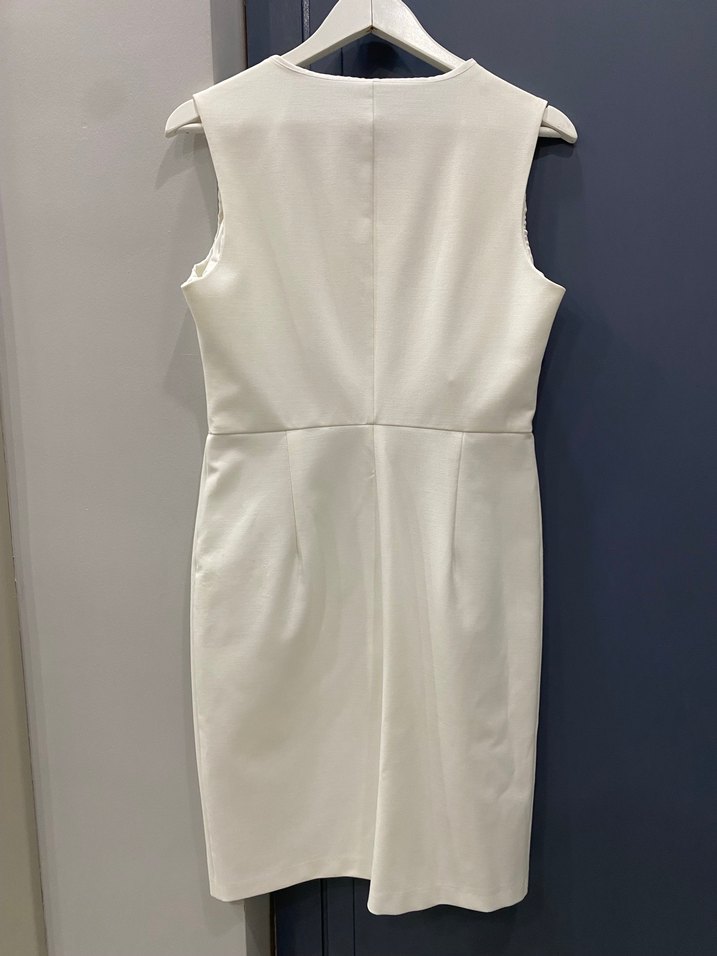 Beyaz Midi Kolsuz Ofis Elbisesi - Görsel 2