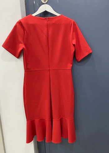 Kırmızı V Yakalı Kadın Midi Elbise - Görsel 2