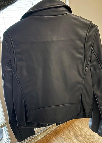 Siyah Kadın Deri Biker Ceket - Görsel 2