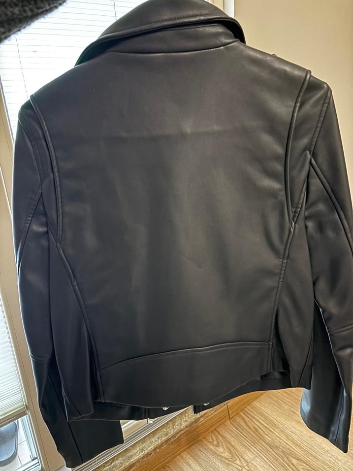 Siyah Kadın Deri Biker Ceket - Görsel 2