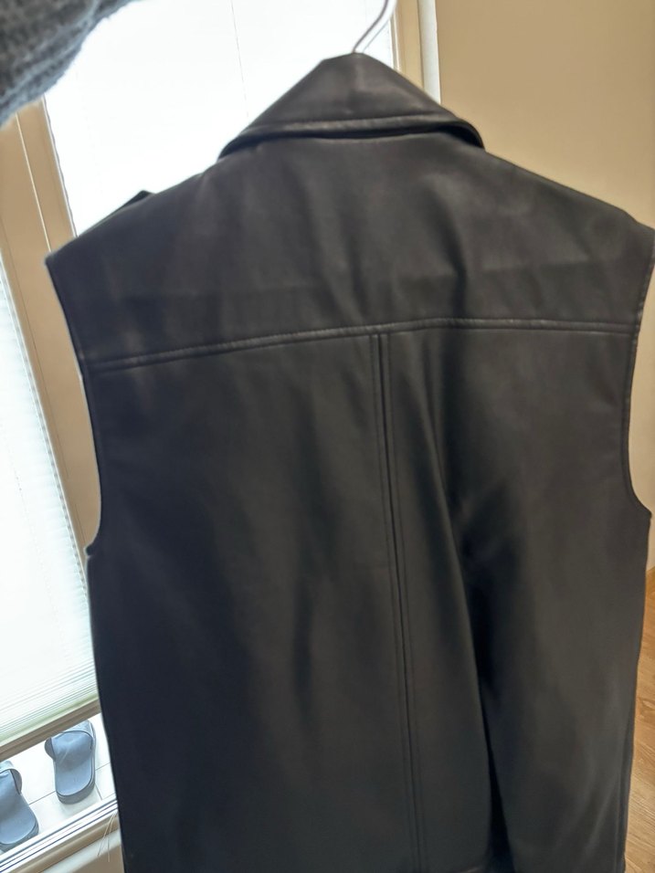 Siyah Deri Kolsuz Biker Ceket - Görsel 2