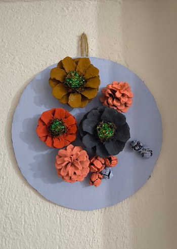 Kozalaktan el yapımı Çiçekli ve Yapraklı Duvar Dekoru - Görsel 10