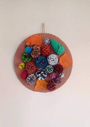 Kozalaktan el yapımı Çiçekli ve Yapraklı Duvar Dekoru - Görsel 5