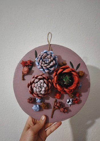 Kozalaktan el yapımı Çiçekli ve Yapraklı Duvar Dekoru - Görsel 11