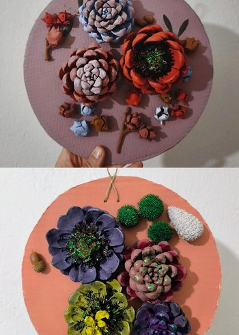 Kozalaktan el yapımı Çiçekli ve Yapraklı Duvar Dekoru - Görsel 8