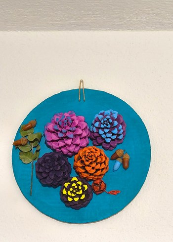 Kozalaktan el yapımı Çiçekli ve Yapraklı Duvar Dekoru - Görsel 3