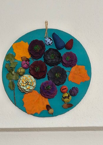 Kozalaktan el yapımı Çiçekli ve Yapraklı Duvar Dekoru - Görsel 7