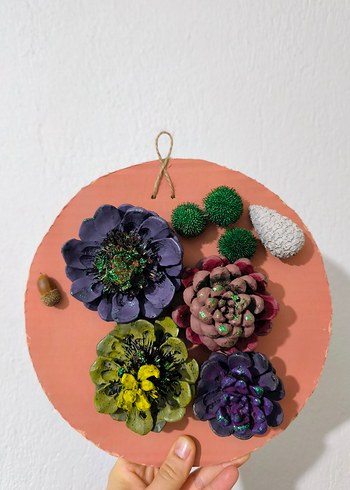 Kozalaktan el yapımı Çiçekli ve Yapraklı Duvar Dekoru - Görsel 12