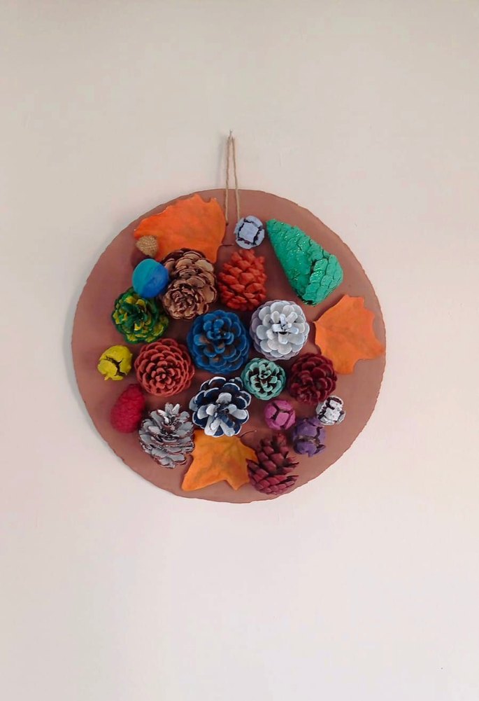 Kozalaktan el yapımı Çiçekli ve Yapraklı Duvar Dekoru - Görsel 5