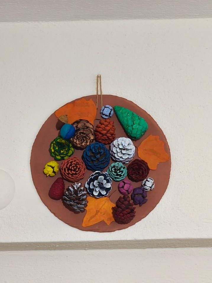 Kozalaktan el yapımı Çiçekli ve Yapraklı Duvar Dekoru - Görsel 4