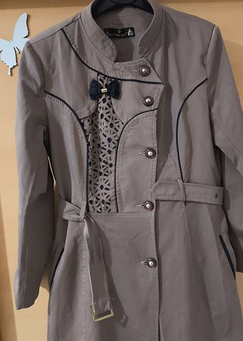 Düğmeli Bej Kadın Uzun Trençkot - Görsel 3