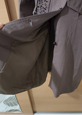 Düğmeli Bej Kadın Uzun Trençkot - Görsel 7